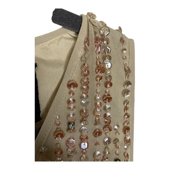 Mac Duggal 93606 Sequined Sleeveless V Neck Midi Sheath Dress Cocktail Nude Sz 6 - Picture 15 of 15